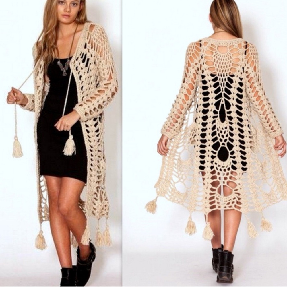 🆕 Earthbound Size S-M Bohemian Crochet Cardigan 100% Cotton